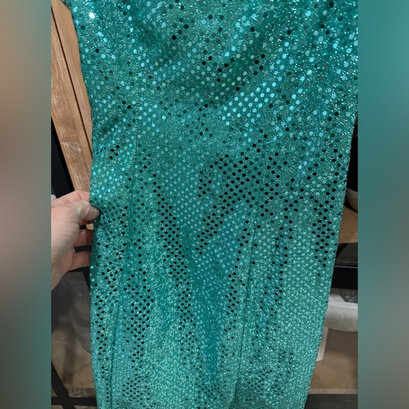 Vintage Y2K Turquoise Sequin One Shoulder Mini Dress Mona V Party 1990s - Picture 4 of 8